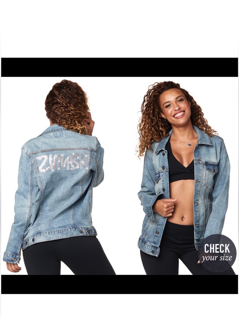 Rare beautiful Zumba Swarovski Crystals  Blue jean denim jacket large unisex